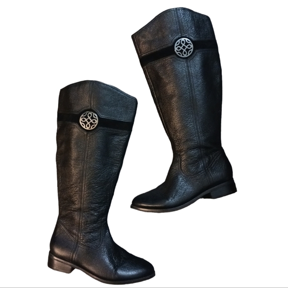 Shoes - Franco Fortini Black Leather Wide Calf Riding Boots Wide Knee High Boots…